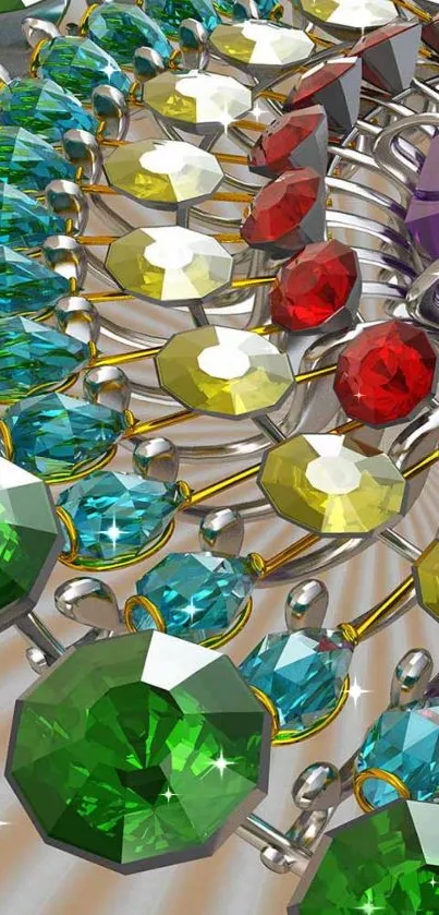 Colorful gemstone art with abstract geometric design.