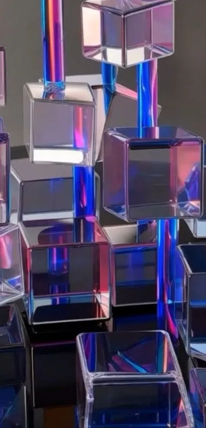 Colorful geometric glass blocks wallpaper with vibrant reflections.