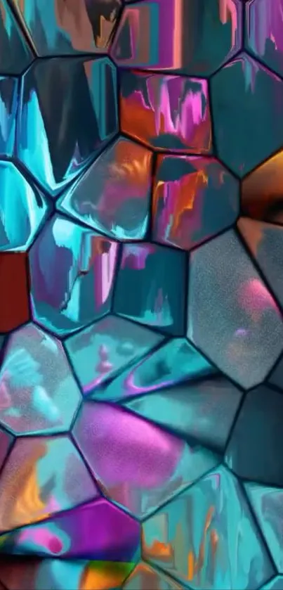 Vibrant geometric glass pattern with bold colors.