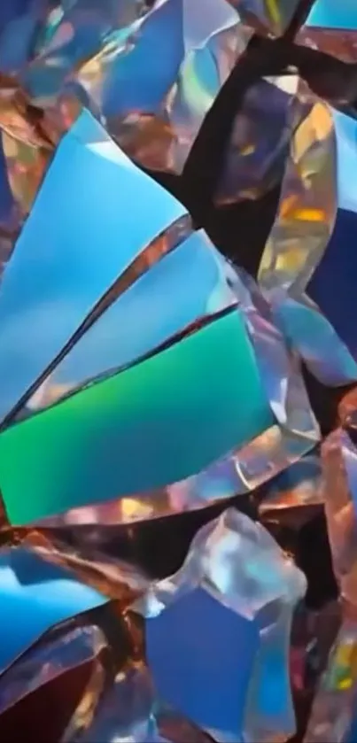 Dynamic geometric glass shards wallpaper with vibrant colors.