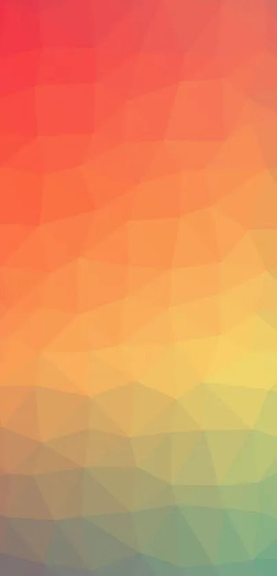 Vibrant geometric gradient with orange, red, and green hues.