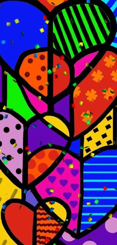 Vibrant geometric heart pattern wallpaper.