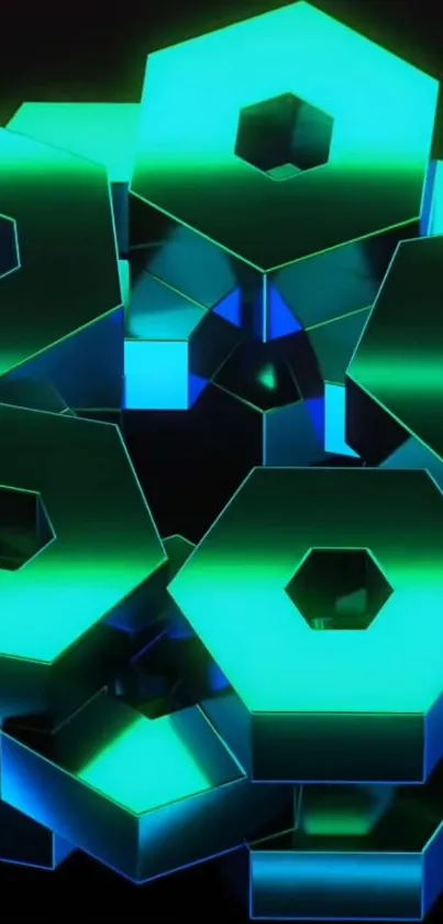 Vibrant green and blue hexagon pattern
