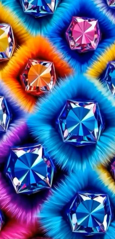 Colorful geometric jewel abstract wallpaper with vibrant patterns.