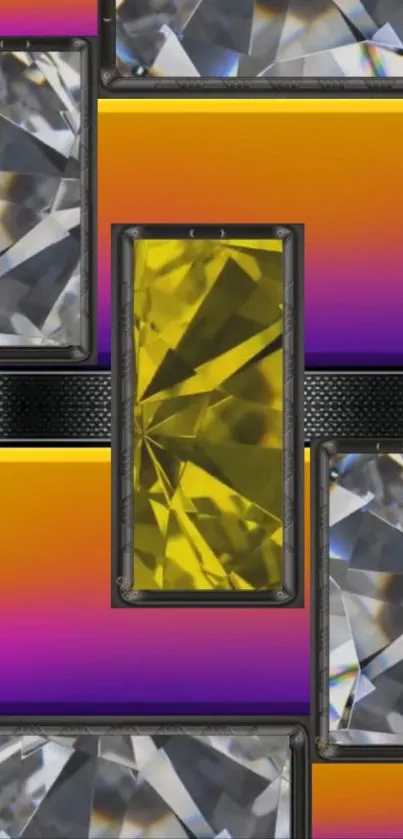 Vibrant geometric mobile wallpaper with jewel patterns and gradient colors.