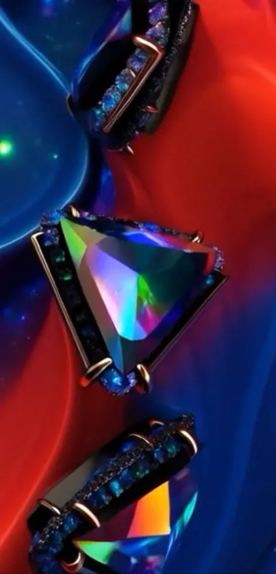 Colorful geometric jewels on a vibrant mobile wallpaper.