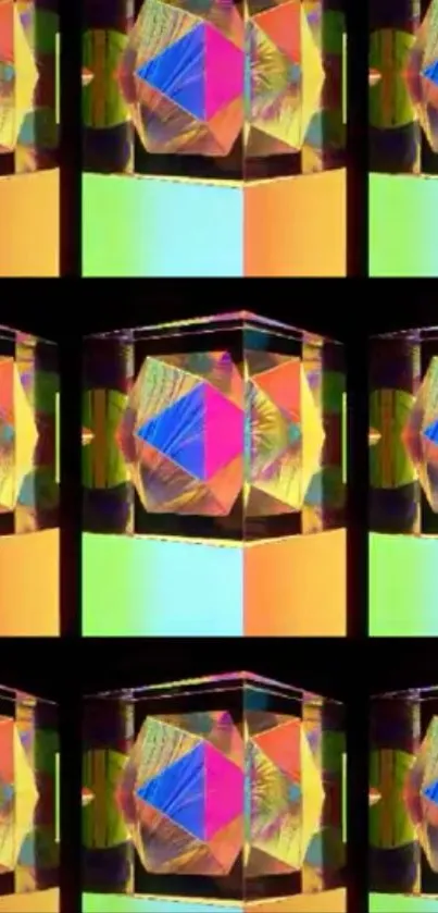 Vibrant geometric kaleidoscope with colorful prisms.