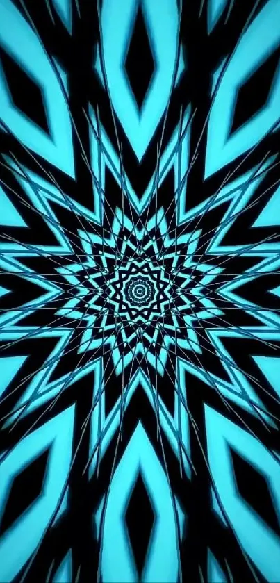 Blue geometric kaleidoscope mobile wallpaper.