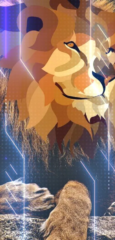 Geometric lion art wallpaper with vibrant colors and modern design.