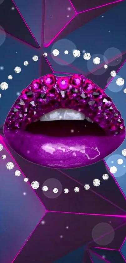 Glossy magenta lips with geometric background.