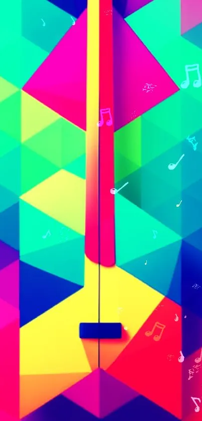 Vibrant geometric wallpaper with colorful triangles.