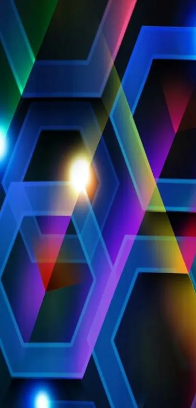 Colorful geometric hexagonal pattern wallpaper.