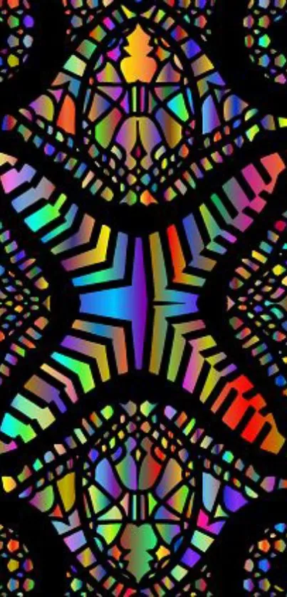 Colorful geometric pattern wallpaper with vibrant colors and black background.