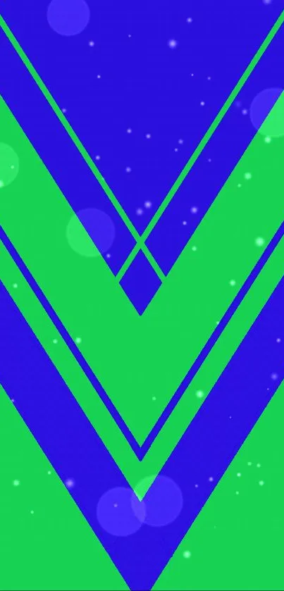 Vibrant blue and green geometric mobile wallpaper design.