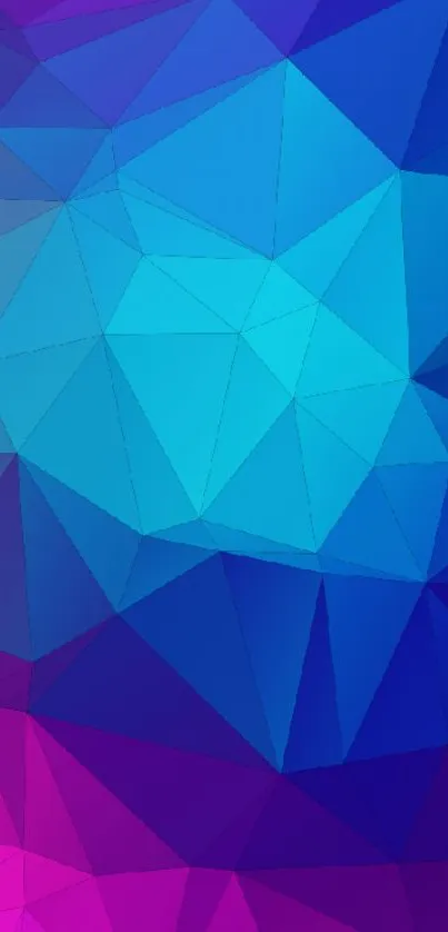 Vibrant geometric abstract wallpaper with blue and purple hues.