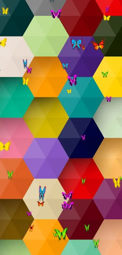 Vibrant geometric mobile wallpaper with colorful hexagons.