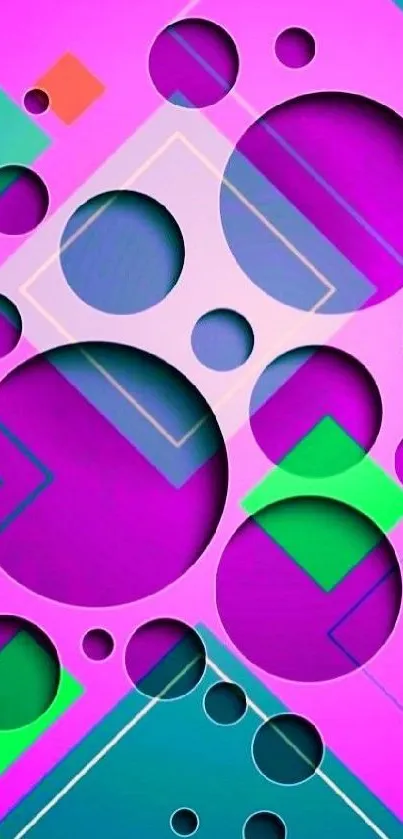 Colorful geometric circles and rectangles wallpaper.