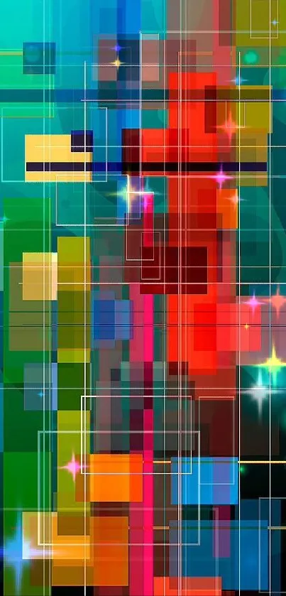Abstract geometric wallpaper with colorful shapes and vibrant design.