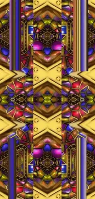 Vibrant geometric wallpaper with colorful abstract patterns.