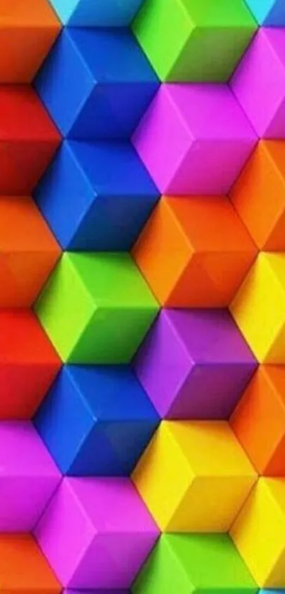 Vibrant geometric wallpaper with colorful 3D cubes in a modern design.