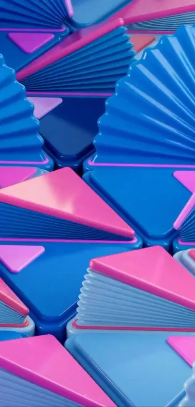 Vibrant geometric design in blue and pink 3D shapes.