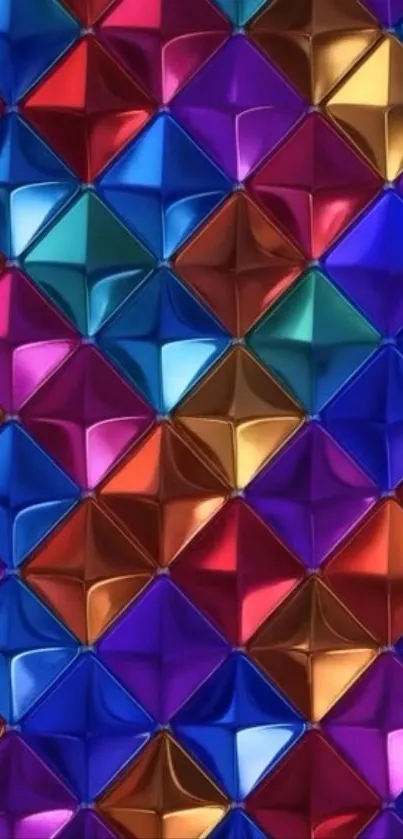 Vibrant geometric 3D diamond pattern wallpaper.