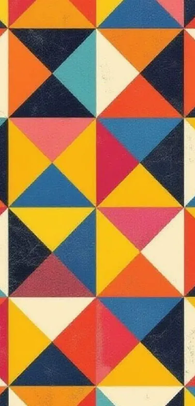 Vibrant geometric wallpaper with colorful triangles.