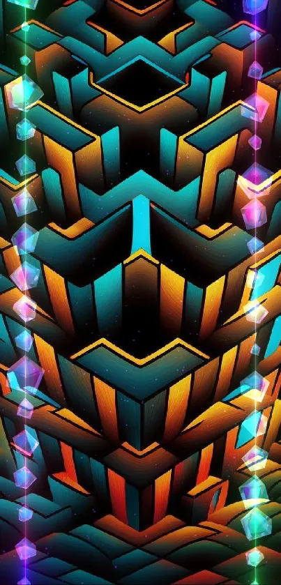 Vibrant 3D geometric wallpaper with colorful hues.
