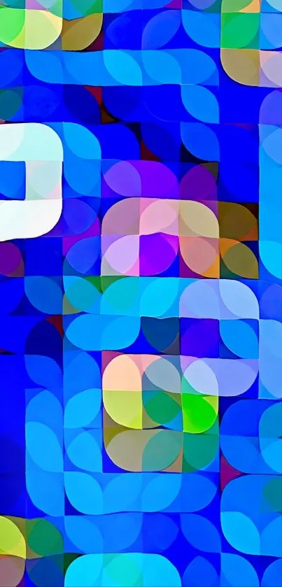 Vibrant geometric mobile wallpaper featuring colorful abstract shapes.
