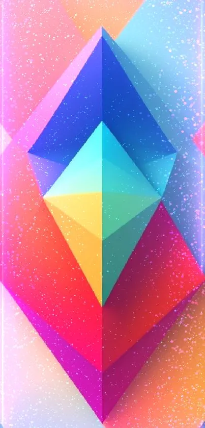 Vibrant colorful geometric shapes forming a 3D pyramid design.