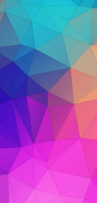 Vibrant geometric wallpaper with blue, purple, and pink hues.