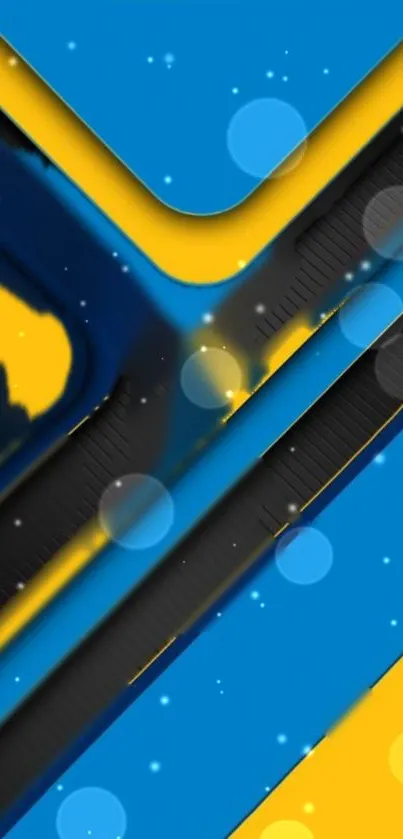 Vibrant blue and yellow geometric mobile wallpaper with abstract patterns.