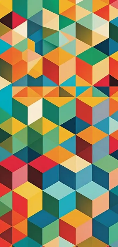 Colorful geometric pattern wallpaper with vibrant cubes.