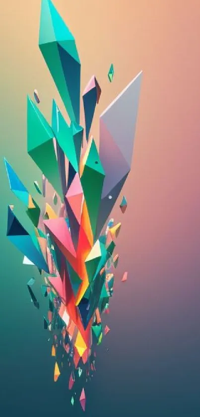 Vibrant 3D geometric shapes on a colorful gradient background.