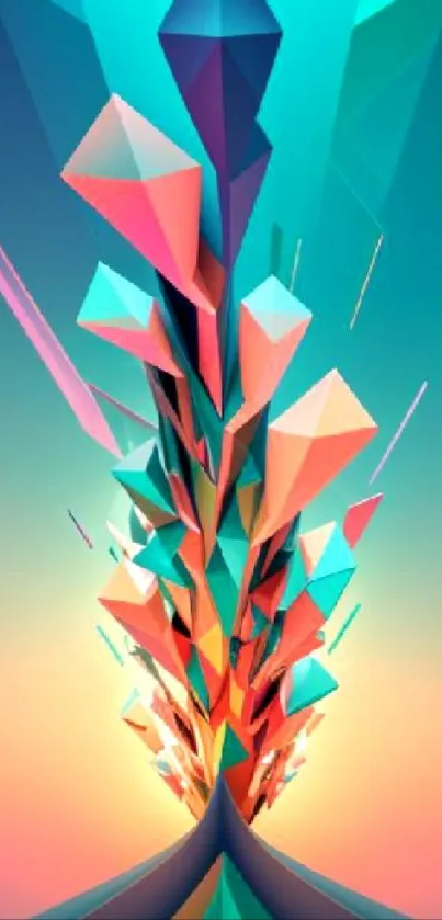 A vibrant geometric abstract wallpaper with colorful shapes.