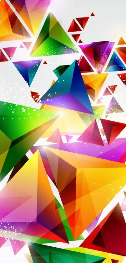 Vibrant geometric wallpaper with colorful 3D triangles.