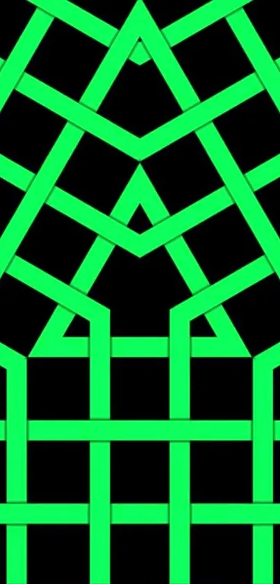 Vibrant geometric mobile wallpaper with black and green design.