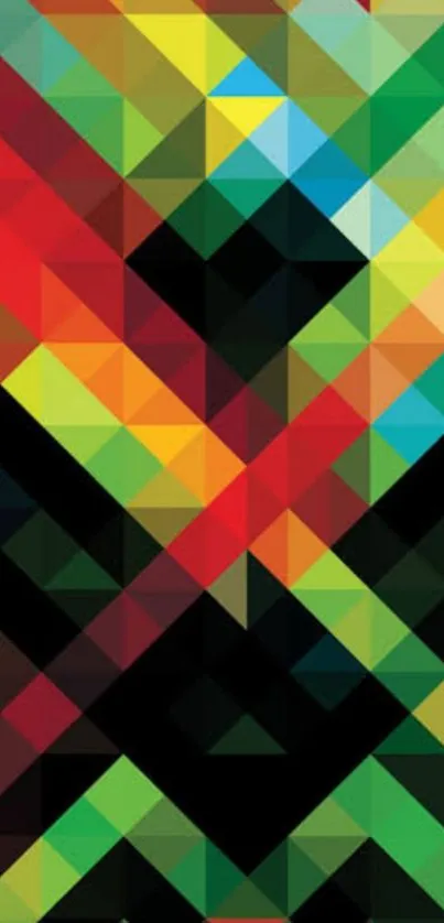 Vibrant geometric wallpaper with colorful triangles.