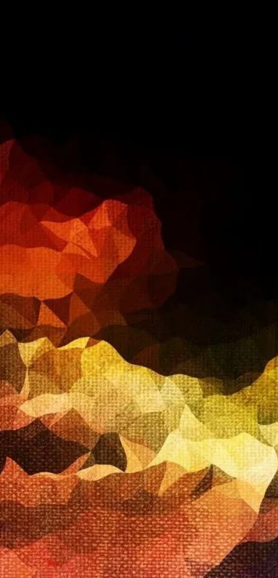 Vibrant abstract geometric wallpaper with red, yellow, and black colors.