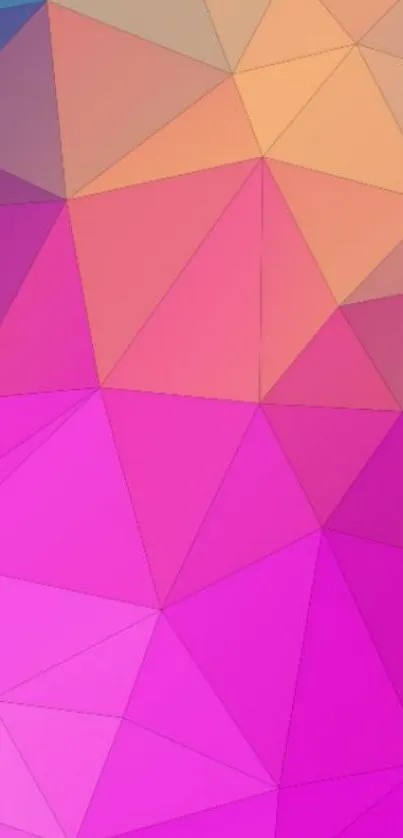 Vibrant geometric wallpaper with pink, orange, and blue triangles.