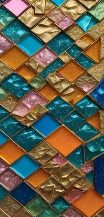 Colorful geometric mosaic pattern wallpaper.