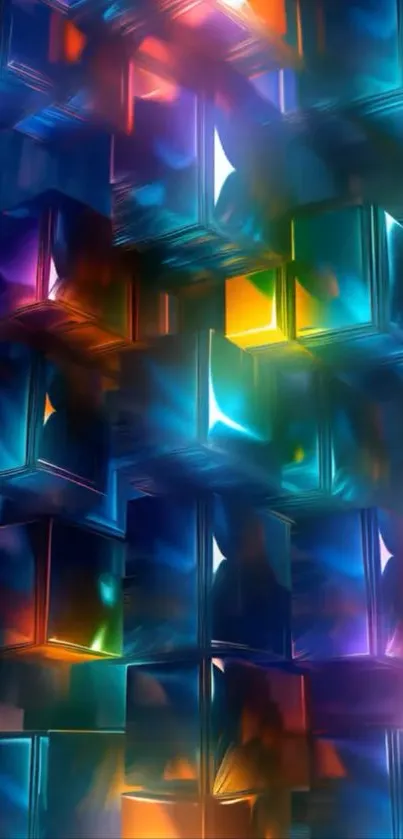 Colorful geometric neon art wallpaper with vibrant 3D blocks.