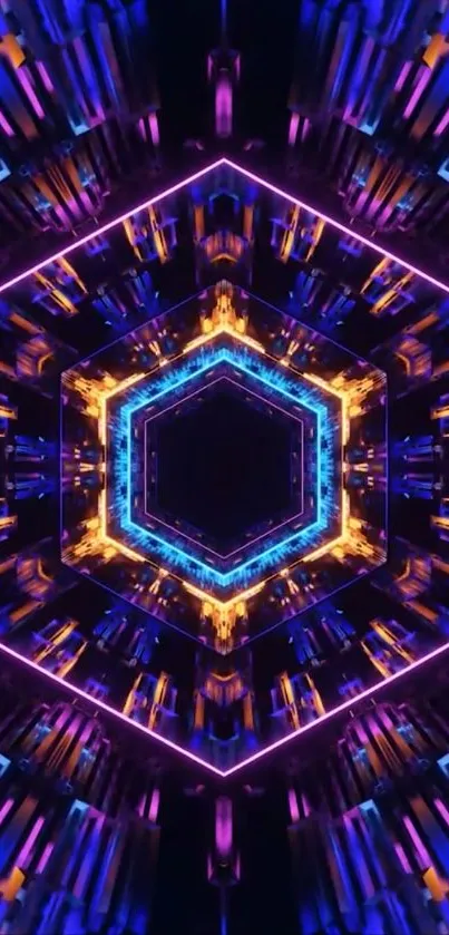 Vibrant geometric hexagonal neon pattern mobile wallpaper.