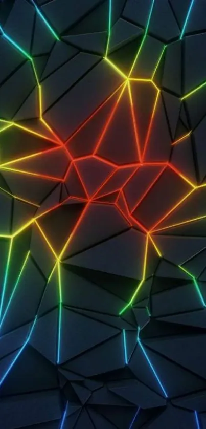 Geometric wallpaper with neon lines and a dark, abstract design.