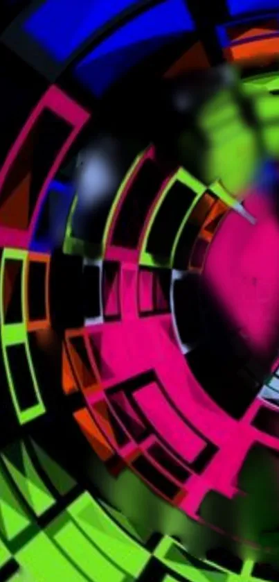Vibrant abstract geometric art in neon colors.