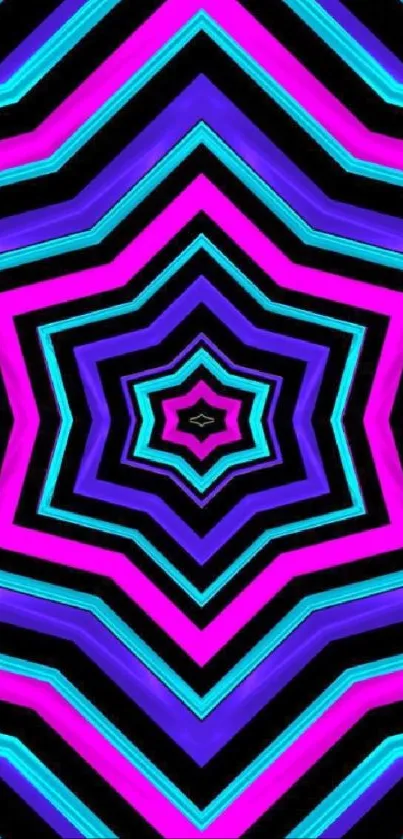 Neon starburst pattern with vibrant magenta and cyan stripes.