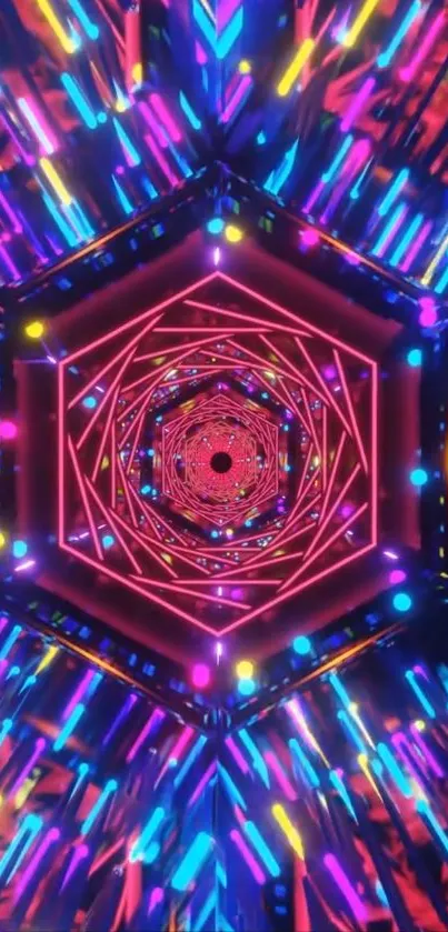 Vibrant neon geometric wallpaper with colorful patterns.