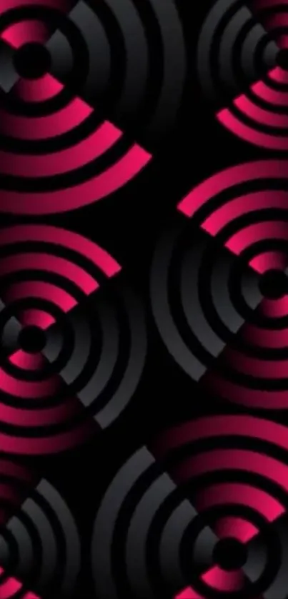 Vibrant pink and black geometric circular pattern.