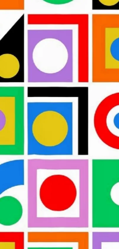 Vibrant geometric pattern with colorful shapes.