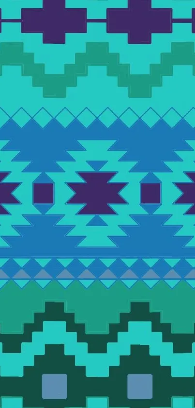 Vibrant turquoise and blue geometric pattern wallpaper.